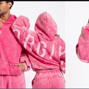 GLO Pink Snow Wash Oversized Hoodie and sweats 100% authentic from the GLO site